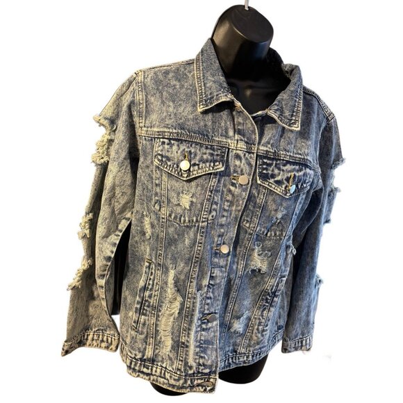 Bibi Distressed Denim Jacket, Size Small, Grunge Acid Wash - Picture 1 of 6